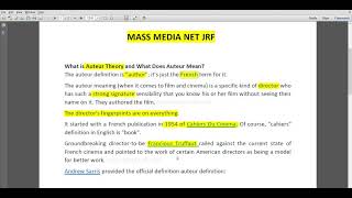 What is Auteur Theory and What Does Auteur Mean NET jfr masscommunication [upl. by Gross]