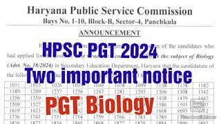 HPSC PGT 2024 Two Important noticeHPSC PGT biologyHPSC updateHPSC PGT [upl. by Scribner]