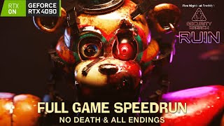 FNAF Security Breach Ruin DLC  Full Game SPEEDRUN Walkthrough No Death ALL Endings [upl. by Janeva]