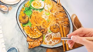 How to paint Realistic Food  Watercolor Ramen Painting  watercolor painting techniques [upl. by Tarah]