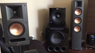 Blasting 50 Speakers Klipsch SVS Velodyne Martin Logan subs Home Audio [upl. by Rosalynd]