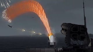 Phalanx CIWS CRAM in Action  Helicopter and Fighter Jets Shot Down  Military Simulation ArmA 3 [upl. by Goldina]