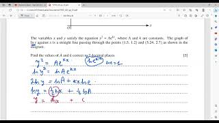 The variables x and y satisfy the equation y2  Aekx where A and k are constants 970932MJ20 Q2 [upl. by Korry]