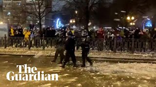 Russia protests police pelted with snowballs in Moscow [upl. by Seidel490]