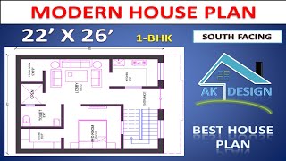 22x26 South Facing House Plan with Parking ll Vastu House plan 1bhk llघर का नक्शा 22x26ll [upl. by Meg]