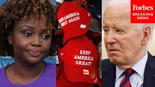 Why Was President Biden Seen Wearing A Trump MAGA Hat Karine JeanPierre Asked Point Blank [upl. by Diandre632]