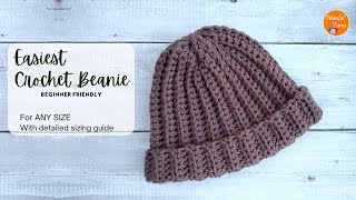 Easy Crochet Beanie for Beginners  Basic Ribbed crochet hat pattern for Menwomen ANY SIZE [upl. by Perretta]