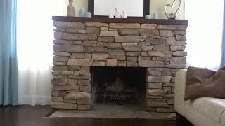 Install Stone veneers over old brick fireplace DIY [upl. by Adali366]