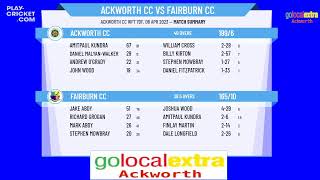 ECB Friendly  Ackworth CC 1st XI v Fairburn CC 1st XI [upl. by Lonni974]