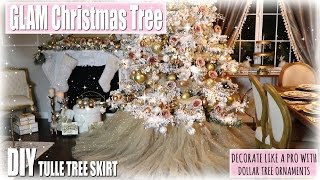 Decorate the CHRISTMAS TREE with me ROSE GOLD BLUSH GLAM DIY tree Skirt Dollar store [upl. by Wenoa]