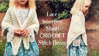 Lace Insertion Shawl Crochet Stitch Demo  Free Pattern Download [upl. by Merrilee]