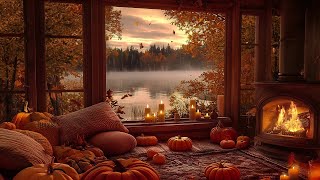 Cozy Cabin Ambience in the Autumn Forest  Gentle Jazz Melodies for Relaxation and Deep Sleep 🍂 [upl. by Ecineg]