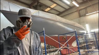 Prepping and applying Awlgrip 545 Finish Primer to a 1953 Hinckley 41 [upl. by Deeanne]