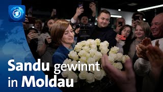 Proeuropäische Amtsinhaberin Sandu gewinnt Präsidentenwahl in der Republik Moldau [upl. by Oznol740]