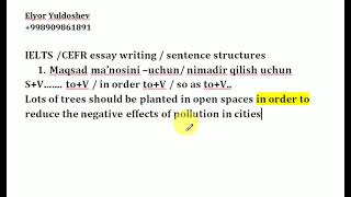 IELTS  CEFR writing task 2  Essay writing  Sentence structures Part 1 Insho yozish  Maqsad [upl. by Craven]