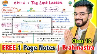 The Last Lesson  Flamingo  CH  1  FREE 1 Page Notes  PYQ Analysis  Sample Paper Questions 🇮🇳 [upl. by Sorel]