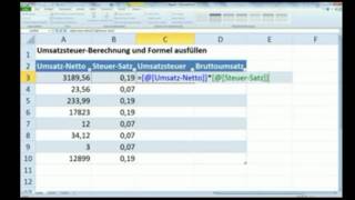 Excel  Umsatzsteuer und Bruttopreis berechnen [upl. by Sirret729]