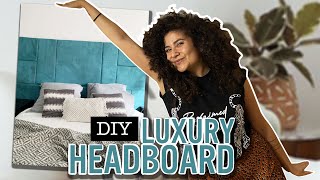 TUFTED VELVET HEADBOARD DIY  How to make a modern upholstered geometric Style bed [upl. by Tristas986]