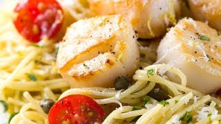 Pan Seared Scallops with Lemon Caper Pasta [upl. by Marcoux898]