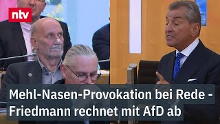 MehlNasenProvokation bei Rede  Friedmann rechnet mit AfD im hessischen Landtag ab  ntv [upl. by Rehportsirhc]