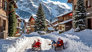 Mürren Switzerland 🇨🇭🎄A Breathtaking Sunny Day in Mürren Switzerlands Snow Paradise 8K ❄️ [upl. by Elletsirhc20]