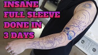 FULL SLEEVE IN 3 DAYS by mrreyesink tattoo tutorial [upl. by Esorrebma]