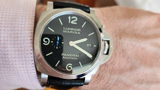 Panerai Luminor Marina 44mm brushed steel strap Alligator Semimat Black Oysterglove Black [upl. by Scotti668]