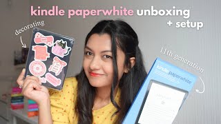 my first ever KINDLE PAPERWHITE  Kindle unboxing  setup  decorating  removing ads [upl. by Einavoj]