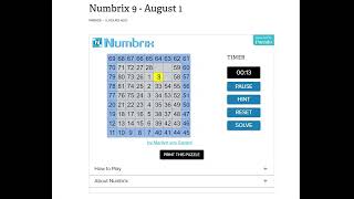 AI Solve Daily Numbrix 9 Puzzle 812024 ASMR [upl. by Lered408]