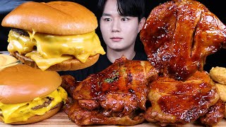 자메이카통다리 트리플 치즈버거 치킨 먹방ASMR MUKBANG TRIPLE CHEESEBURGERS amp SPICY BBQ CHICKEN チキンチーズバーガー eating sounds [upl. by Odranoel]