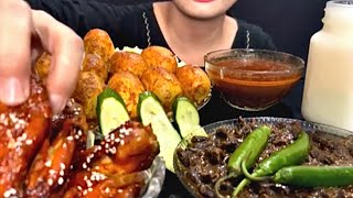 Eating Rajma Chawal Chicken Egg curry Chicken Hot Wings Spicy Food Eating Show  UK Eating ASMR [upl. by Ahsei]