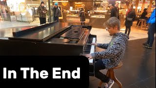 In The End  Linkin Park performed by 12 yearold pianist  Street Piano  Piano in Public [upl. by Esinyt809]