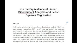 On the Equivalence of Linear Discriminant Analysis and Least Squares Regression [upl. by Rollecnahc374]