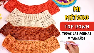 🔴Cómo tejer TOP DOWN a crochet CÁLCULO del canesú correcto TODAS LAS TALLAS [upl. by Tamra]