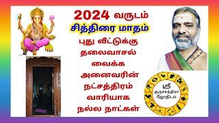 2024 வருடம் சித்திரை மாதம் தலைவாசற்கால் வைக்க நட்சத்திரம் வாரியாக நல்ல நாட்கள்  main door dates [upl. by Spragens505]