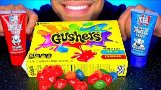 ASMR Eating Candy Gushers Icee Squeeze Candy Red amp Blue Flavors Mukbang No Talking Jerry [upl. by Merdith]