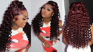 Black To Red Hair Color 🍒  Half Up Half Down  Wand Curls [upl. by Suoirred]