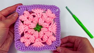 Crochet Popcorn Flower Granny Square [upl. by Travis]