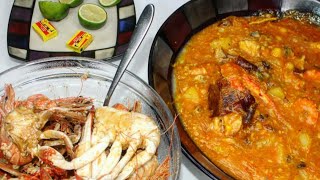 Ebbeh GAMBIA NO1 STREET FOOD🇬🇲  SEAFOOD CASSAVA SOUP WITH PALMOIL EBBEH GAMBIE [upl. by Ehsrop]