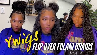 SUPER FULL Flip Over Fulani Braids Ft YWigs Human Hair dopeaxxpana [upl. by Ahcsatan]