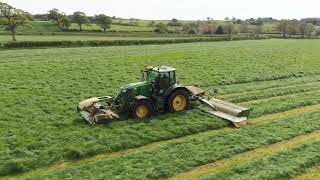 John Deere 6250R and Krone EasyCut Triples  1st Cut in Cumbria [upl. by Ahsuas26]