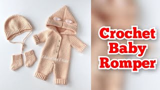 crochet baby romperoverallonesie pattern with hoodie coat jacket  AB Clothes [upl. by Alam]