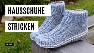 Hausschuhe Socken mit zwei Nadeln oder mit Rundstricknadeln stricken [upl. by Eeluj]