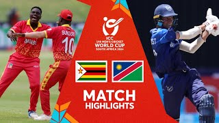 Zimbabwe v Namibia  Match Highlights  U19 CWC 2024 [upl. by Aeet]