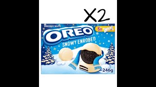 Oreo Snowy Enrobed White Chocolate Coated Biscuits review [upl. by Murrah926]