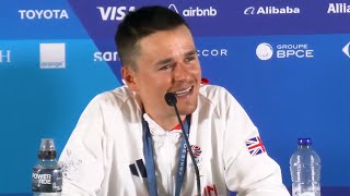 Tom Pidcock mountain bike GOLD medal winning press conference 🥇🗼 Paris 2024 Olympics [upl. by Llewej855]