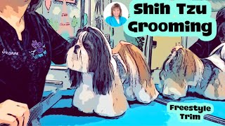 GROOMING a SHIH TZU in a FLATTERING Freestyle haircut [upl. by Atimed39]