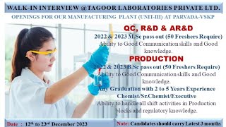 Tagoor Laboratories Limited  Walkin Interview  Multiple Department  Date 2013 [upl. by Anelrahs836]