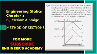 Determine the forces in members BC and FG Method of Sections  Engineers Academy [upl. by Marcelle]