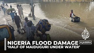 Nigeria flood damage Property and infrastructure destroyed in Maiduguri [upl. by Llieno]